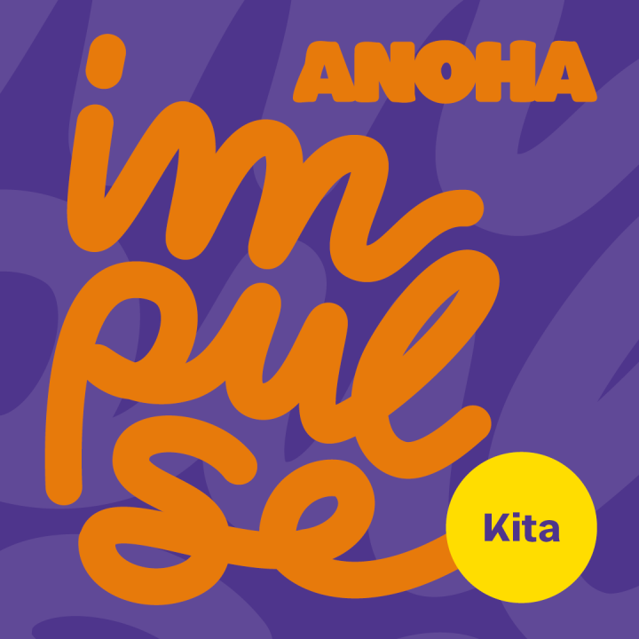 Grafik ANOHA Impulse Kita orange Schrift auf lila Grund
